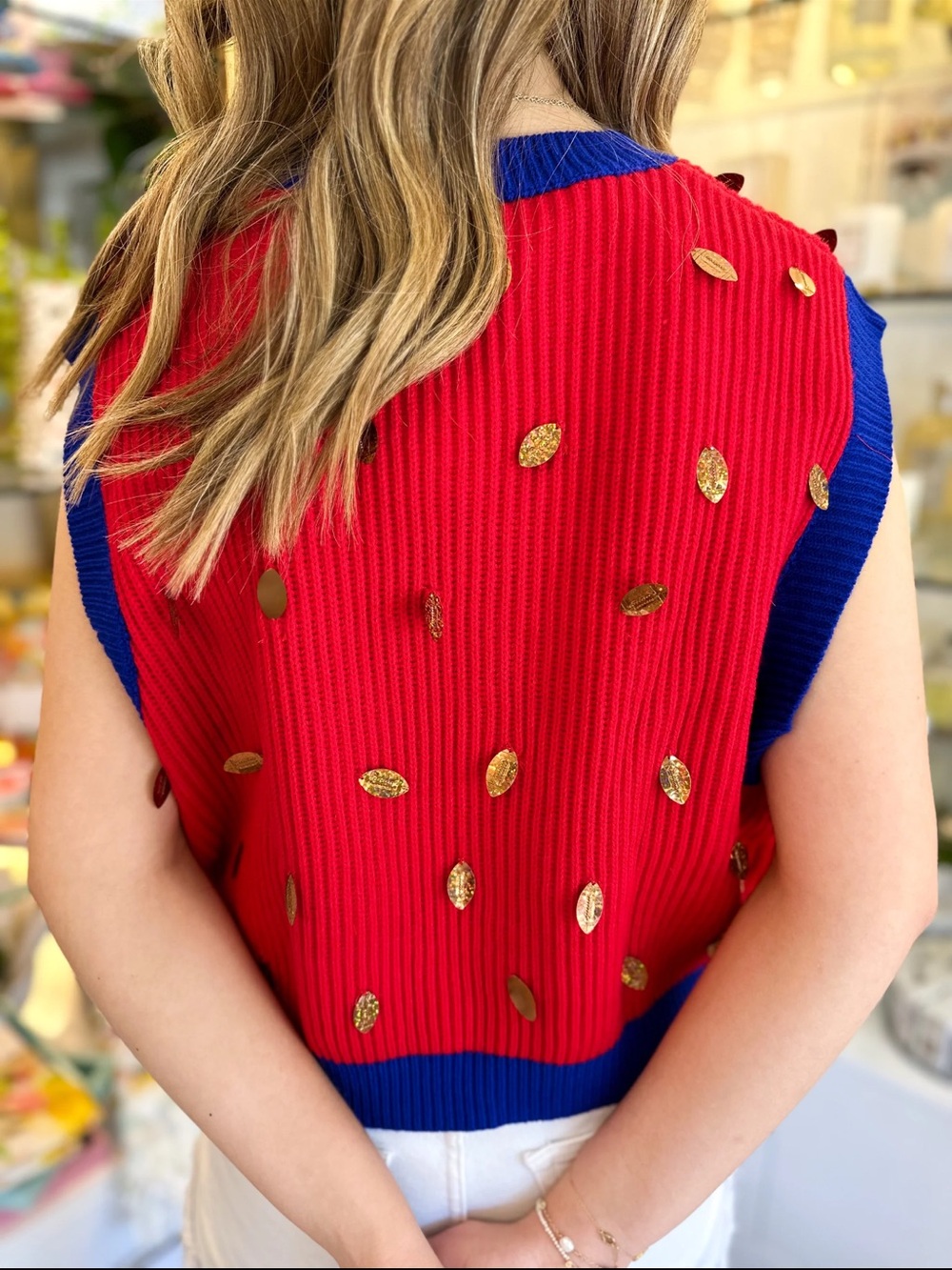 Red & Royal, “Down Set Sparkle” Queen of Sparkles, Sequin Sweater Vest, XL - Picture 2 of 2